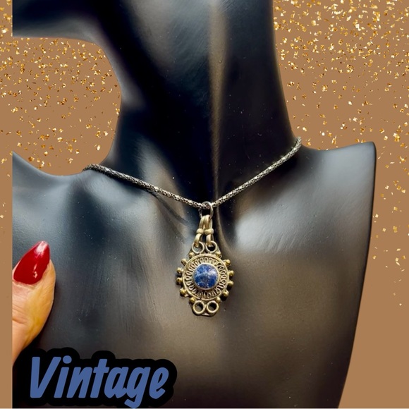 Vintage Lapis Lazuli Pendant Necklace - Picture 1 of 9